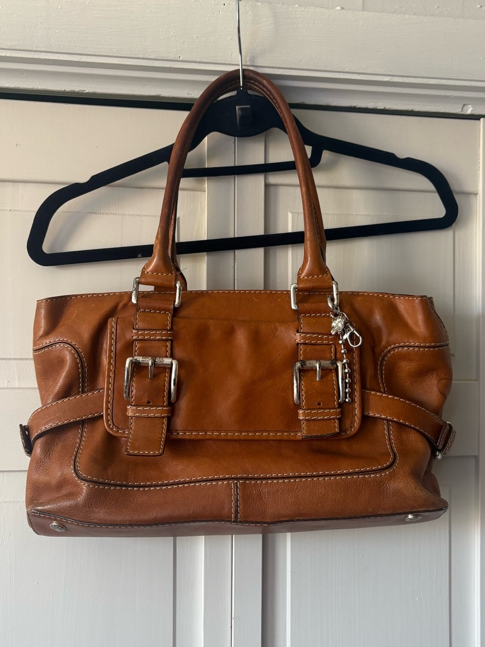 MICHAEL Michael Kors Cognac Leather Buckle-Trim Shoulder Bag